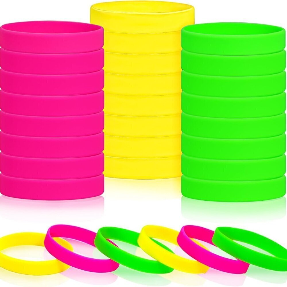 30 Multicolor Neon Silicone Wristbands - Ideal for Retro Parties & Events